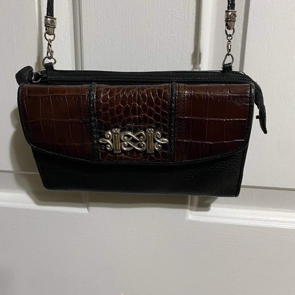 Beautiful Brighton Vintage Brown & Black Croc Embossed Crossbody, good condition
